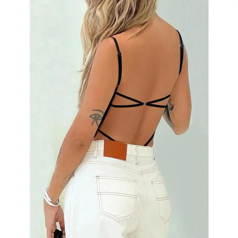 Women's Backless Cross-Strap Bodysuit — Comfortable Fitted Bodysuit